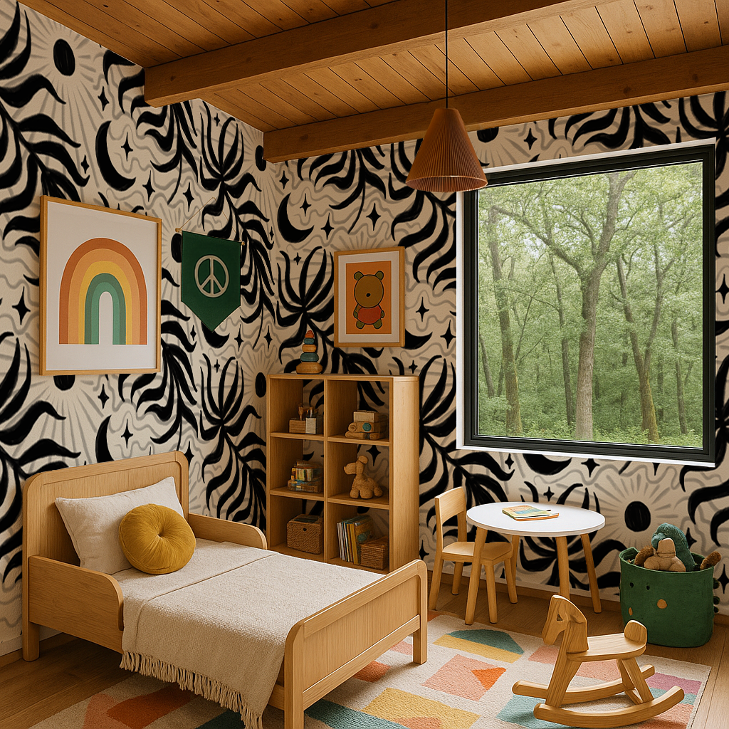 Lunar Leaf Wallpaper, beige and black - Tampa Home & Garden Store