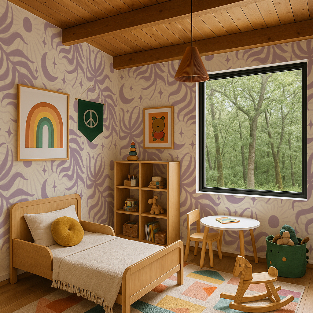 Lunar Leaf Wallpaper, beige and lavender - Tampa Home & Garden Store