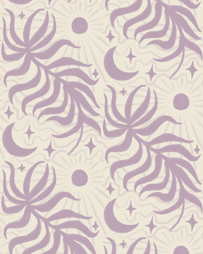 Lunar Leaf Wallpaper, beige and lavender - Tampa Home & Garden Store