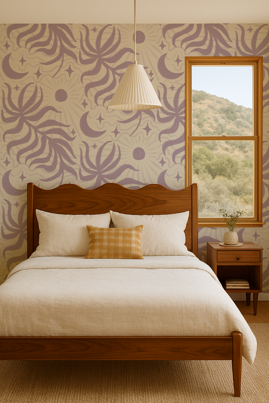 Lunar Leaf Wallpaper, beige and lavender - Tampa Home & Garden Store