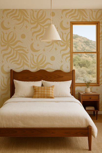 Lunar Leaf Wallpaper, beige and lemon - Tampa Home & Garden Store