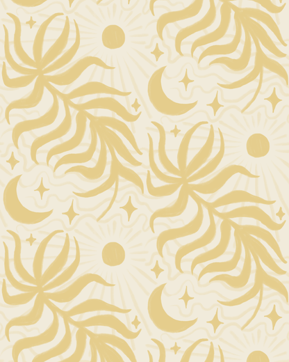 Lunar Leaf Wallpaper, beige and lemon - Tampa Home & Garden Store