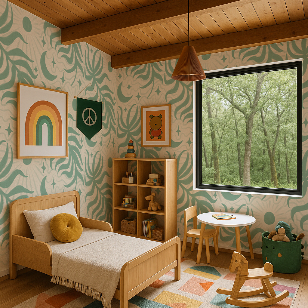Lunar Leaf Wallpaper, beige and mint - Tampa Home & Garden Store