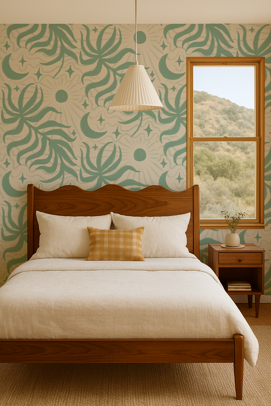 Lunar Leaf Wallpaper, beige and mint - Tampa Home & Garden Store