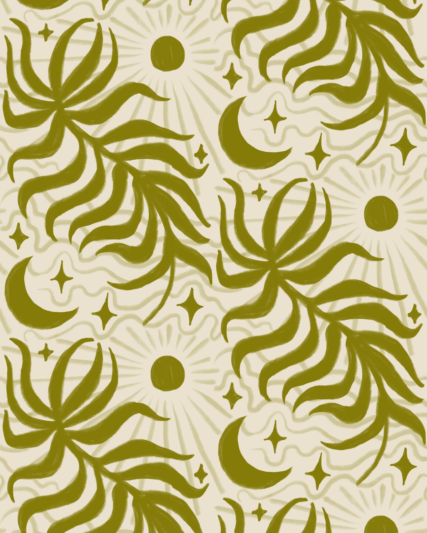 Lunar Leaf Wallpaper, beige and olive green - Tampa Home & Garden Store