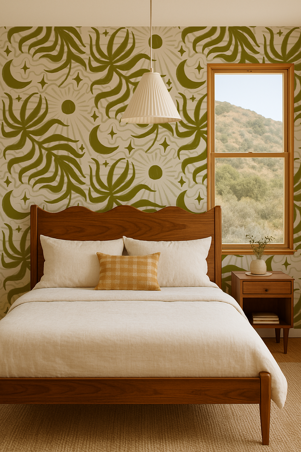 Lunar Leaf Wallpaper, beige and olive green - Tampa Home & Garden Store