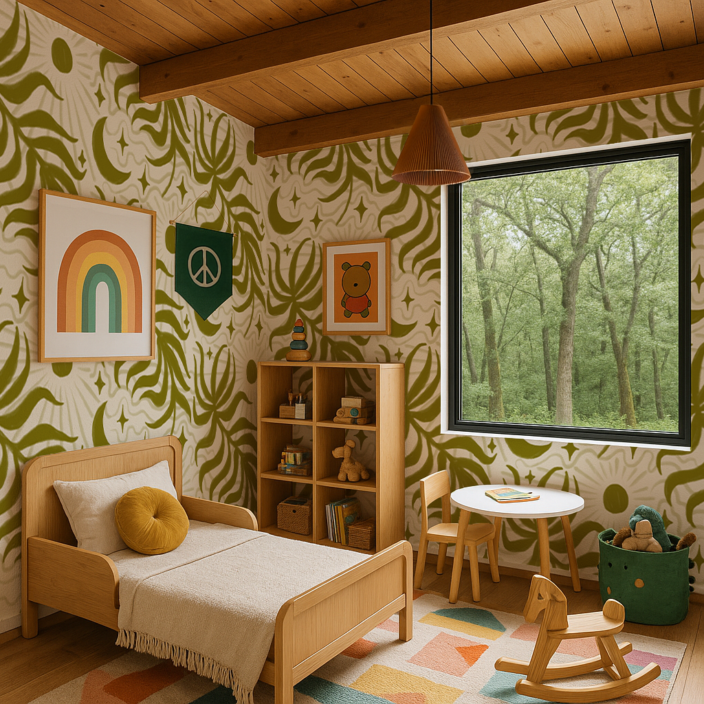 Lunar Leaf Wallpaper, beige and olive green - Tampa Home & Garden Store