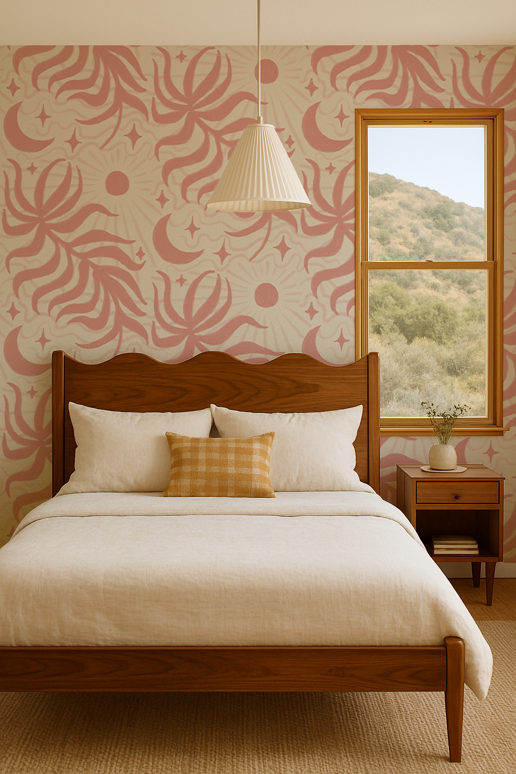 Lunar Leaf Wallpaper, beige and pink - Tampa Home & Garden Store