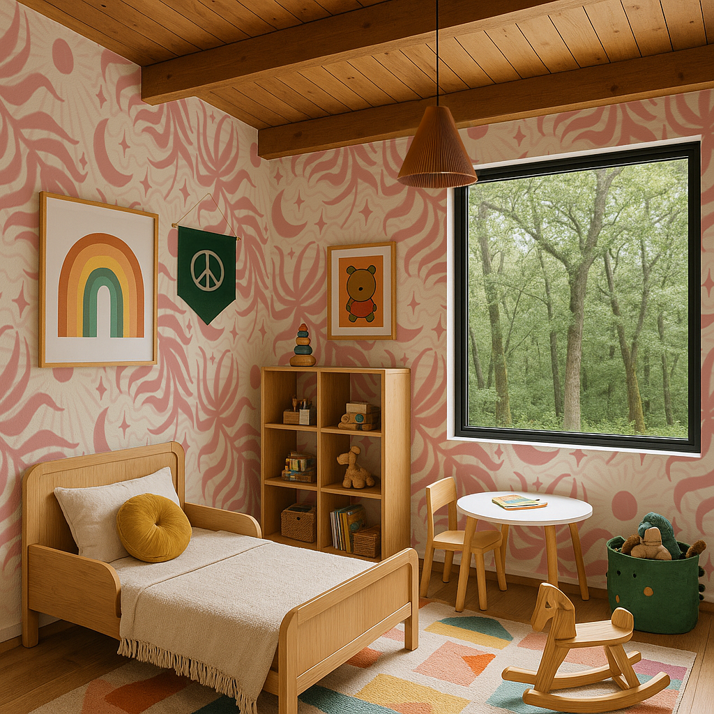 Lunar Leaf Wallpaper, beige and pink - Tampa Home & Garden Store