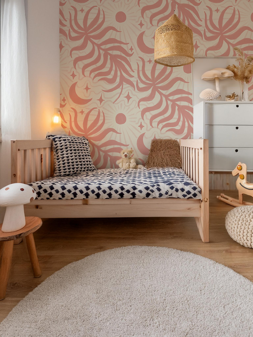 Lunar Leaf Wallpaper, beige and pink - Tampa Home & Garden Store
