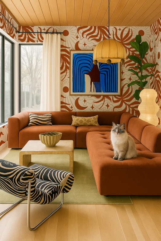 Lunar Leaf Wallpaper, beige and rust - Tampa Home & Garden Store