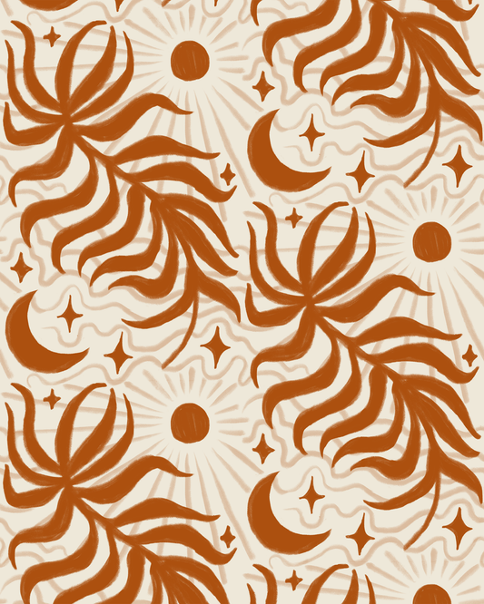 Lunar Leaf Wallpaper, beige and rust - Tampa Home & Garden Store