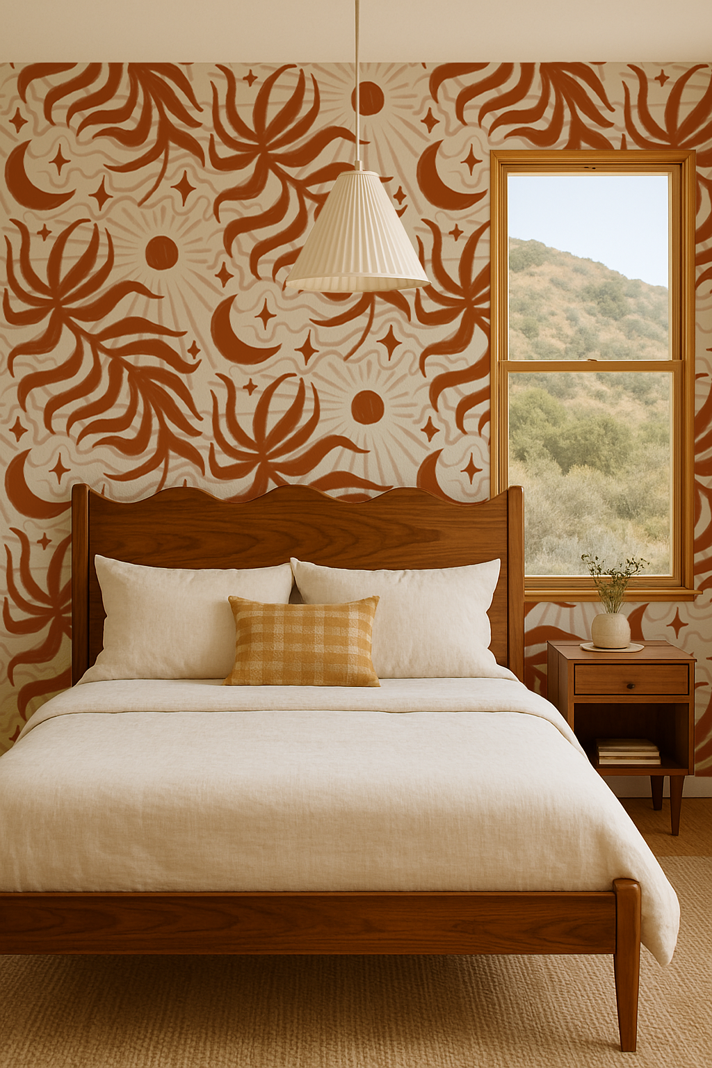 Lunar Leaf Wallpaper, beige and rust - Tampa Home & Garden Store