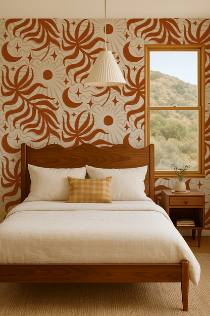 Lunar Leaf Wallpaper, beige and rust - Tampa Home & Garden Store