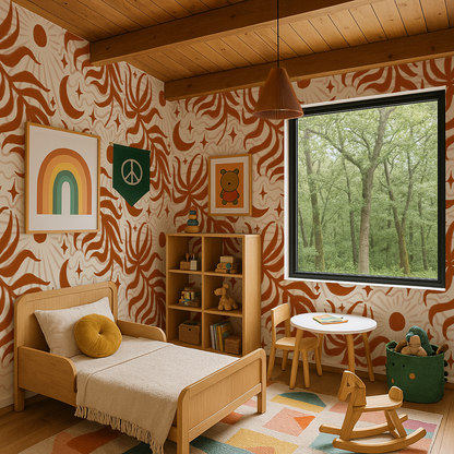 Lunar Leaf Wallpaper, beige and rust - Tampa Home & Garden Store
