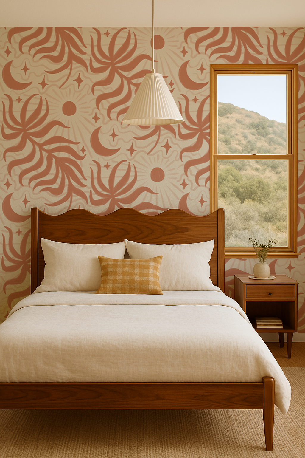 Lunar Leaf Wallpaper, beige and terra cotta - Tampa Home & Garden Store