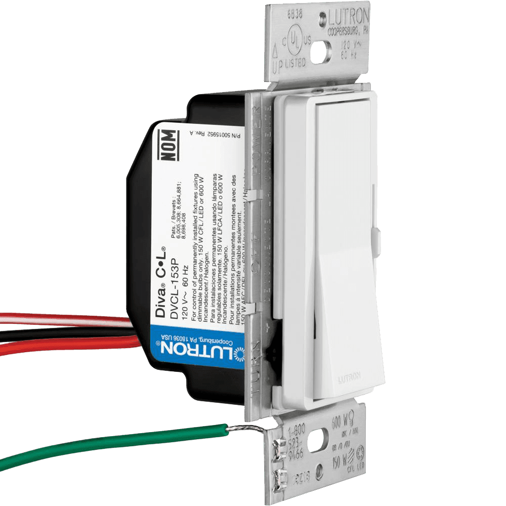 Interruptor regulador de intensidad Lutron Diva CL para bombillas LED, halógenas e incandescentes regulables, unipolar o de 3 vías, color blanco