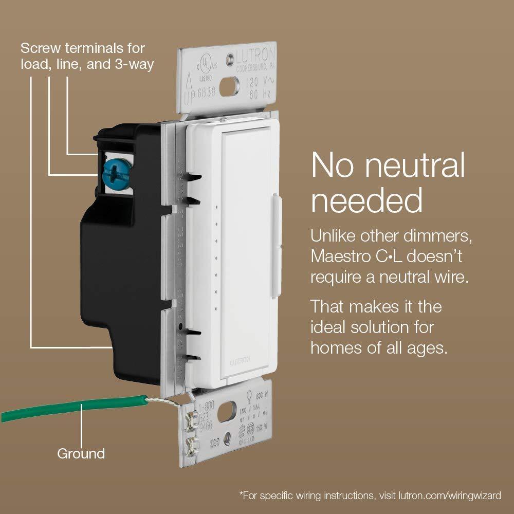 Interruptor regulador de intensidad Lutron Maestro CL MACL-153M-WH, blanco