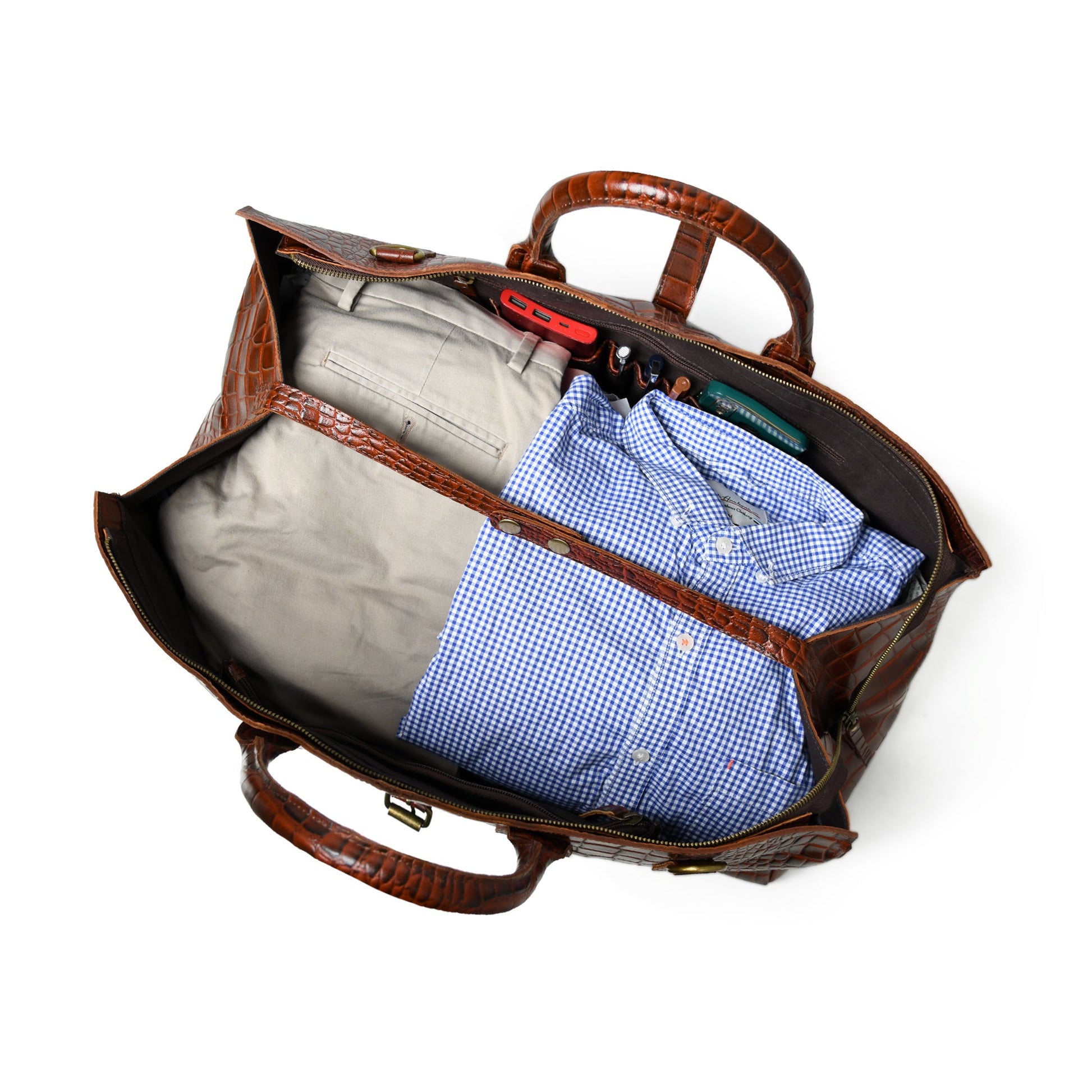 LuxeHide Brown Croco Pattern Duffle - Tampa Home & Garden Store