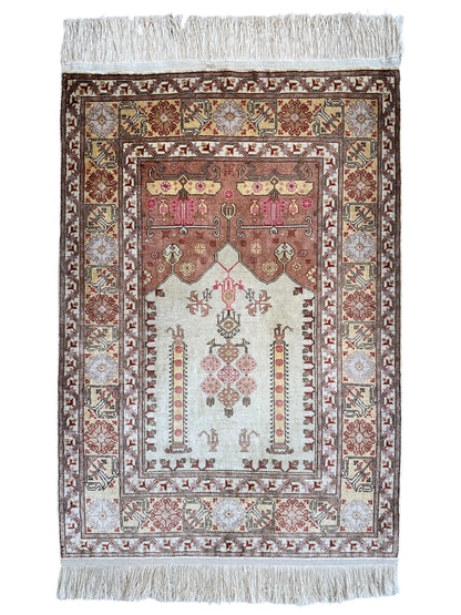 Luxurious Hand-Knotted Pure Silk Turkish Kayseri Rug – Intricate Floral & Geometric Design, 2’2” x 3’ - Tampa Home & Garden Store