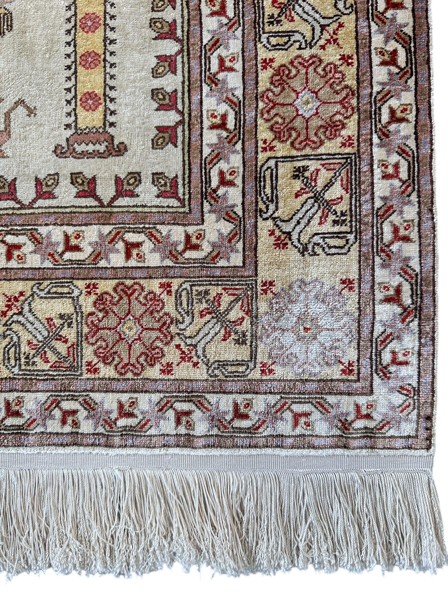 Luxurious Hand-Knotted Pure Silk Turkish Kayseri Rug – Intricate Floral & Geometric Design, 2’2” x 3’ - Tampa Home & Garden Store