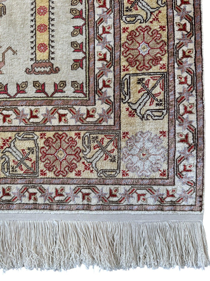 Luxurious Hand-Knotted Pure Silk Turkish Kayseri Rug – Intricate Floral & Geometric Design, 2’2” x 3’ - Tampa Home & Garden Store