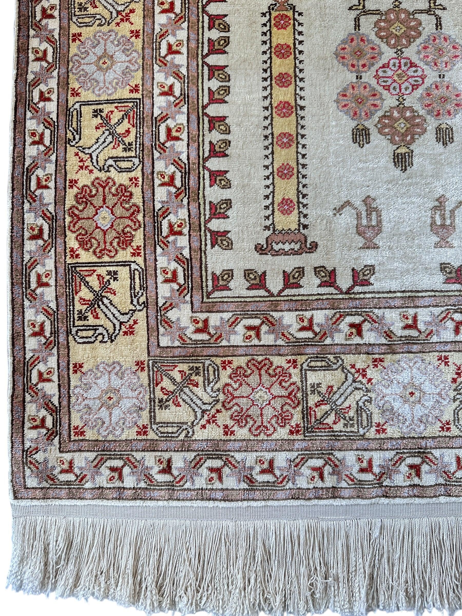Luxurious Hand-Knotted Pure Silk Turkish Kayseri Rug – Intricate Floral & Geometric Design, 2’2” x 3’ - Tampa Home & Garden Store