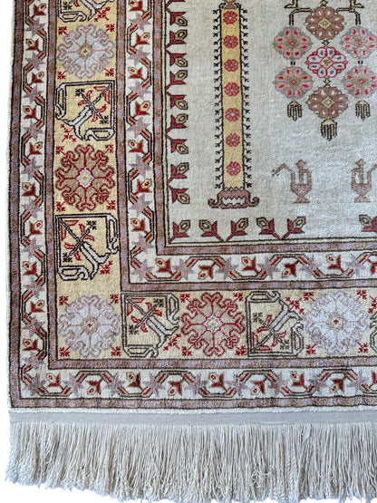Luxurious Hand-Knotted Pure Silk Turkish Kayseri Rug – Intricate Floral & Geometric Design, 2’2” x 3’ - Tampa Home & Garden Store