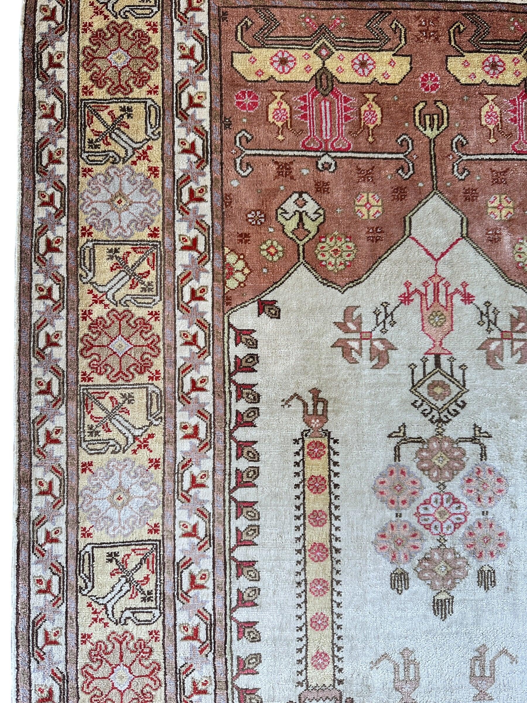 Luxurious Hand-Knotted Pure Silk Turkish Kayseri Rug – Intricate Floral & Geometric Design, 2’2” x 3’ - Tampa Home & Garden Store