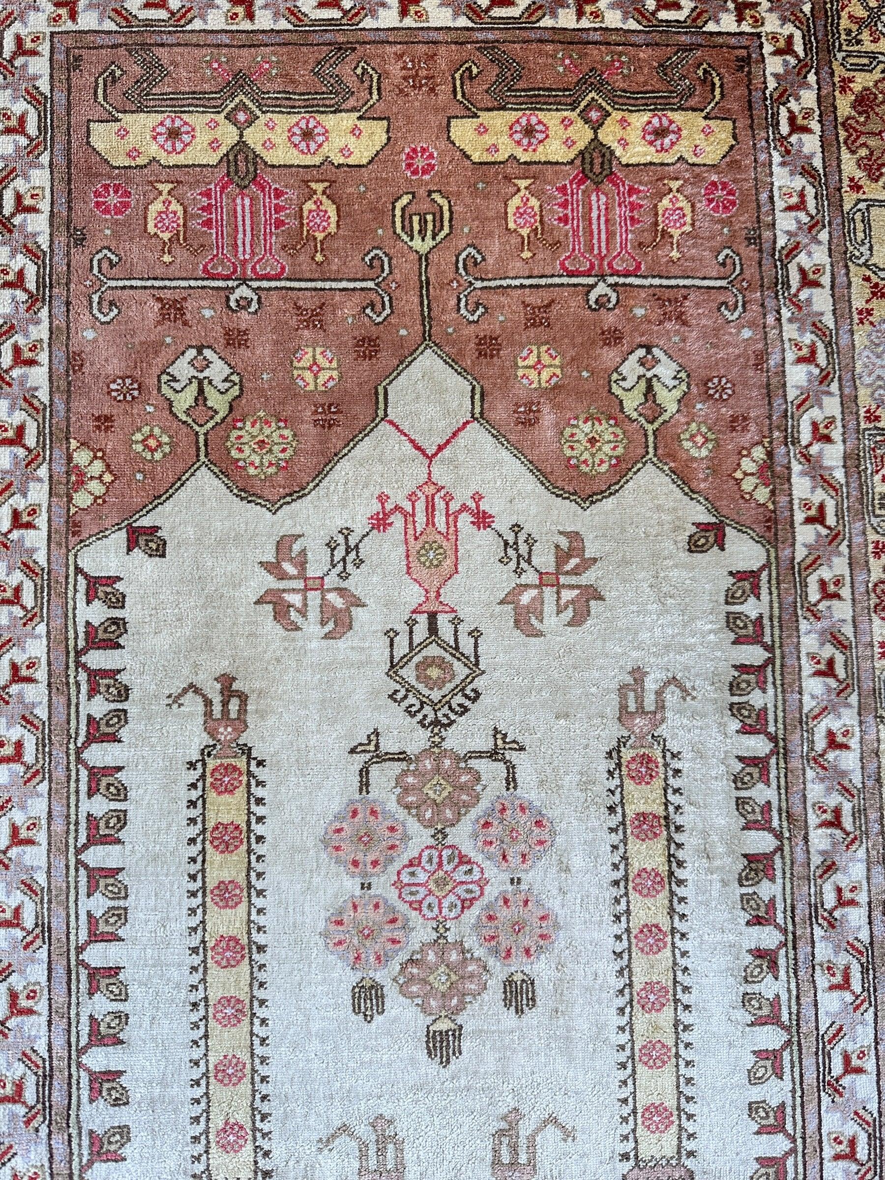 Luxurious Hand-Knotted Pure Silk Turkish Kayseri Rug – Intricate Floral & Geometric Design, 2’2” x 3’ - Tampa Home & Garden Store