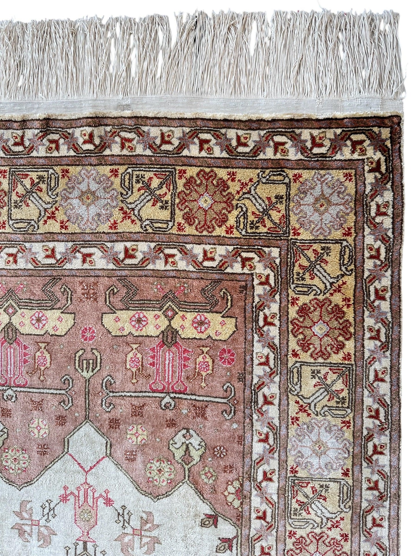 Luxurious Hand-Knotted Pure Silk Turkish Kayseri Rug – Intricate Floral & Geometric Design, 2’2” x 3’ - Tampa Home & Garden Store