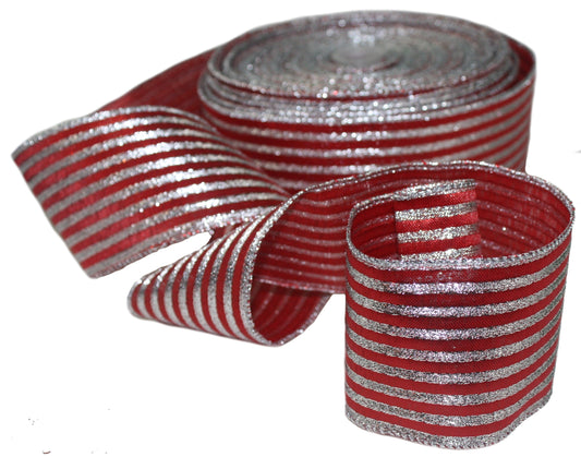 Luxury Red with Silver Stripe Ribbon - By The Yard - Tampa Home & Garden Store