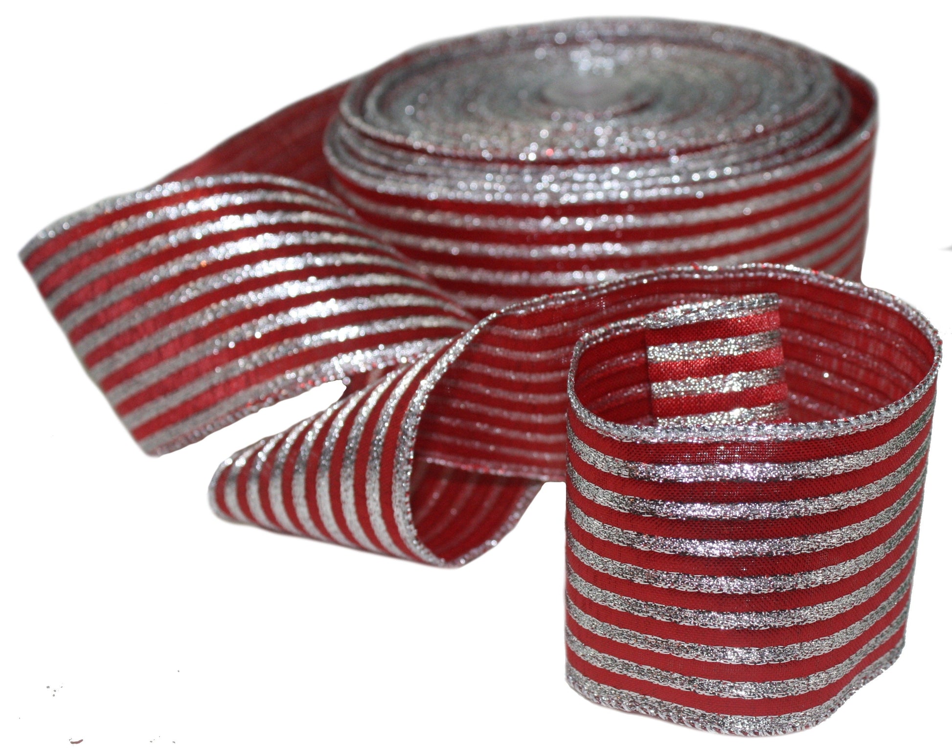 Luxury Red with Silver Stripe Ribbon - By The Yard - Tampa Home & Garden Store