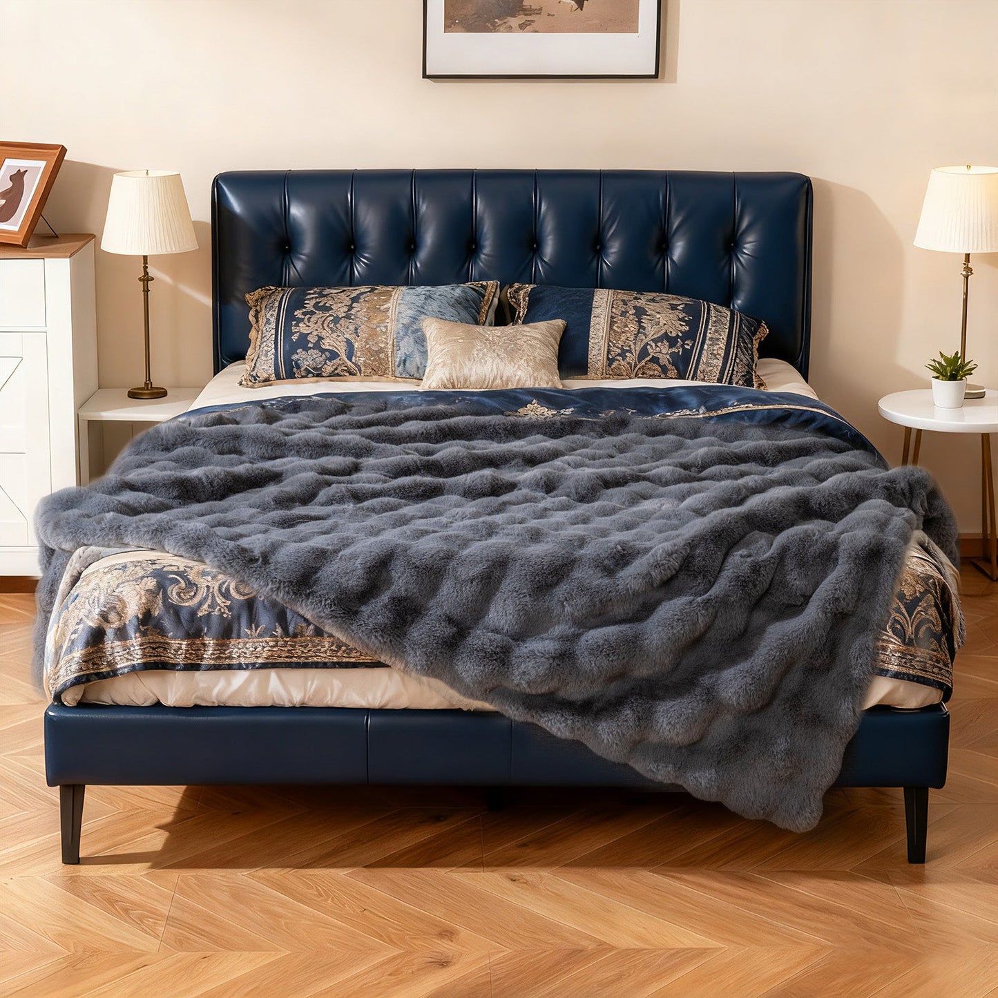 Luxury Fuzzy Plush Rabbit Fur Bubble Blanket for Armchair