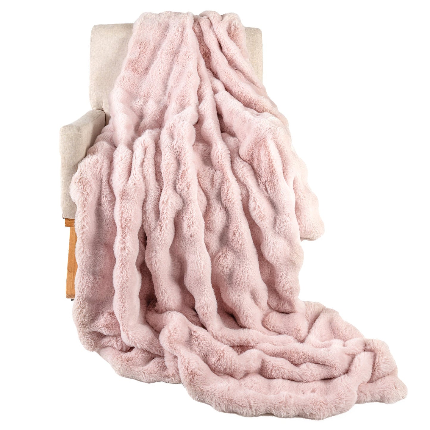 Luxury Fuzzy Plush Rabbit Fur Bubble Blanket for Armchair