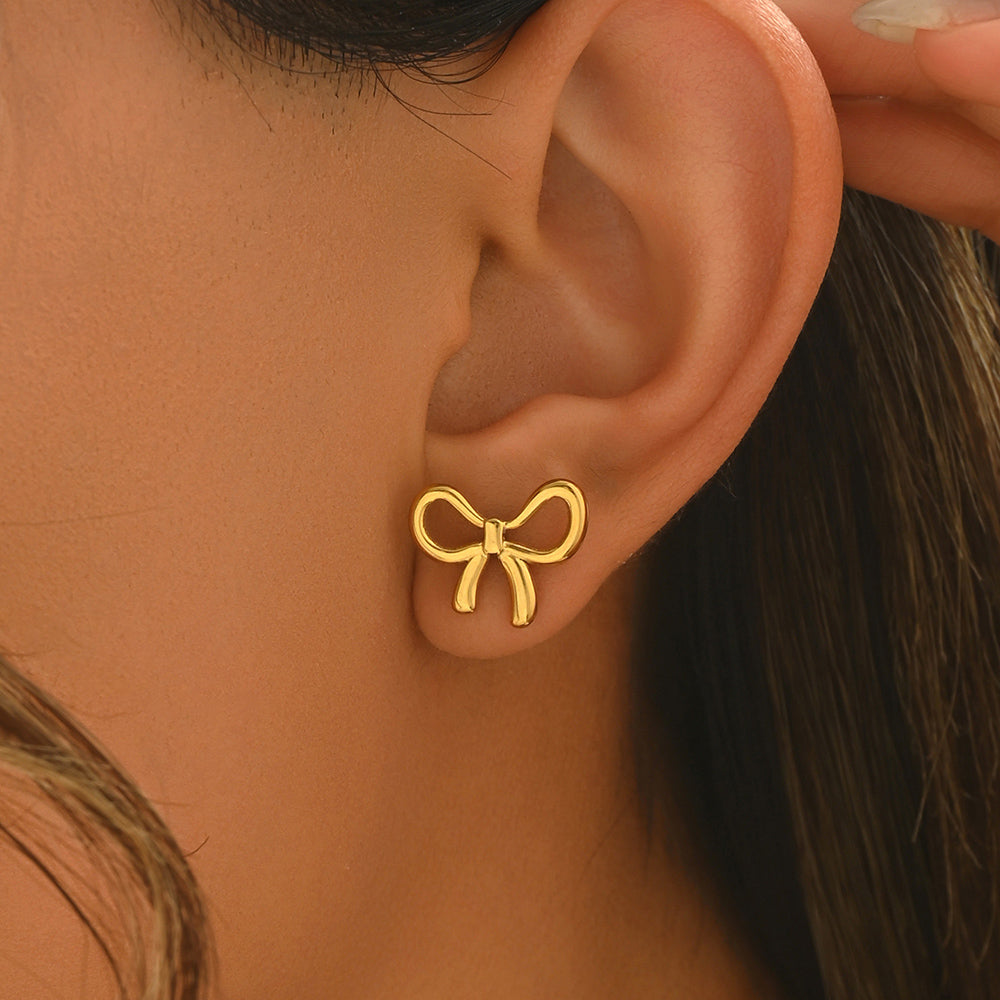 Lxalry 18K Gold Plated Bow Earrings Symmetrical Mirror Finish Stainless Steel Jewelry Hypoallergenic Tarnish Free Luxury Gift for Women Wife Mom Handcrafted Everyday Special Occasion Elegance - Tampa Home & Garden Store
