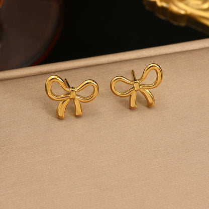 Lxalry 18K Gold Plated Bow Earrings Symmetrical Mirror Finish Stainless Steel Jewelry Hypoallergenic Tarnish Free Luxury Gift for Women Wife Mom Handcrafted Everyday Special Occasion Elegance - Tampa Home & Garden Store
