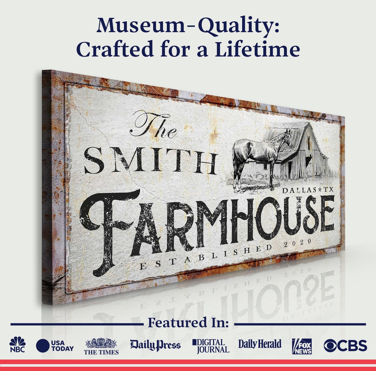 Rustic Horse Farmhouse Sign Canvas with vintage typography and horse illustration on Tampa Home & Garden Store