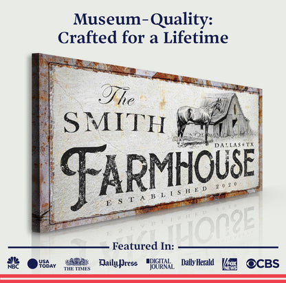 Rustic Horse Farmhouse Sign Canvas with vintage typography and horse illustration on Tampa Home & Garden Store
