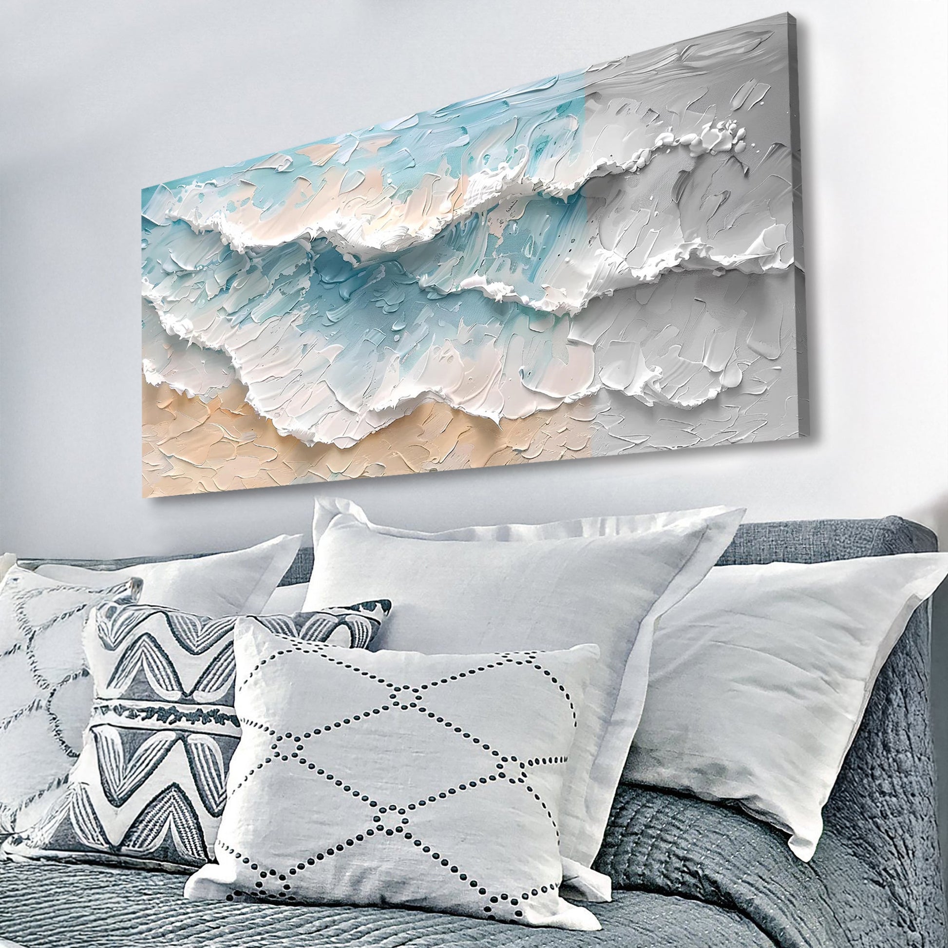 Blue Ocean Coastal Wall Art canvas by Tailored Canvases in pastel blues and beige on Tampa Home & Garden Store