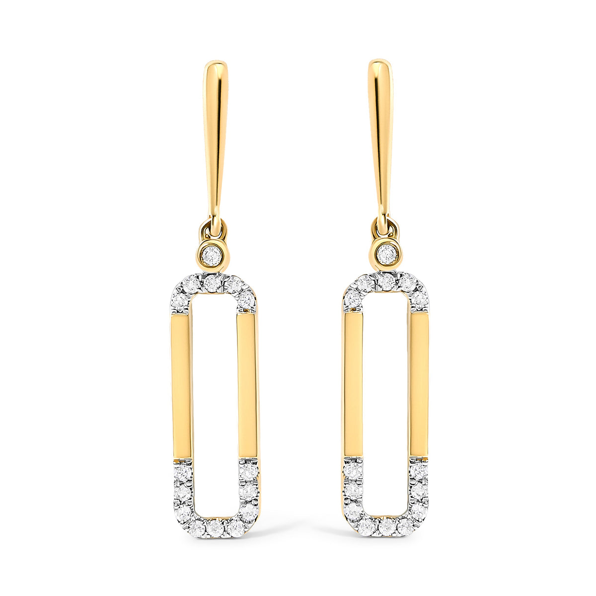 14K yellow gold diamond paper clip dangle earrings, pair with pavé diamond U-hoop, 1/5cttw on Tampa Home & Garden Store