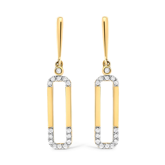 14K yellow gold diamond paper clip dangle earrings, pair with pavé diamond U-hoop, 1/5cttw on Tampa Home & Garden Store