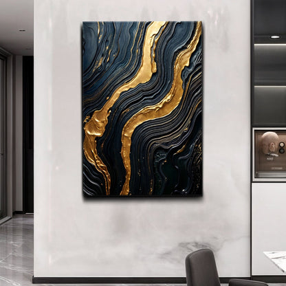 Modern Golden Lave Flow Wall Art canvas by Tailored Canvases; navy and gold lava flow on Tampa Home & Garden Store