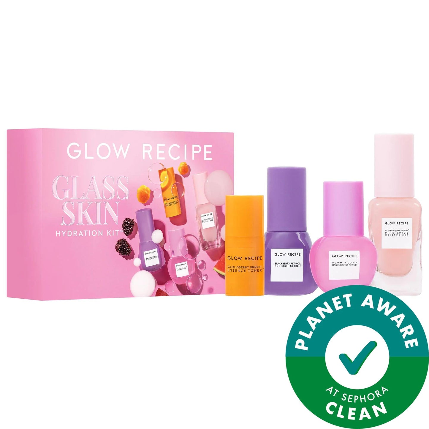 Glow Recipe Glass Skin Hydration Kit 4-piece pink box with colorful serum bottles on Tampa Home & Garden Store