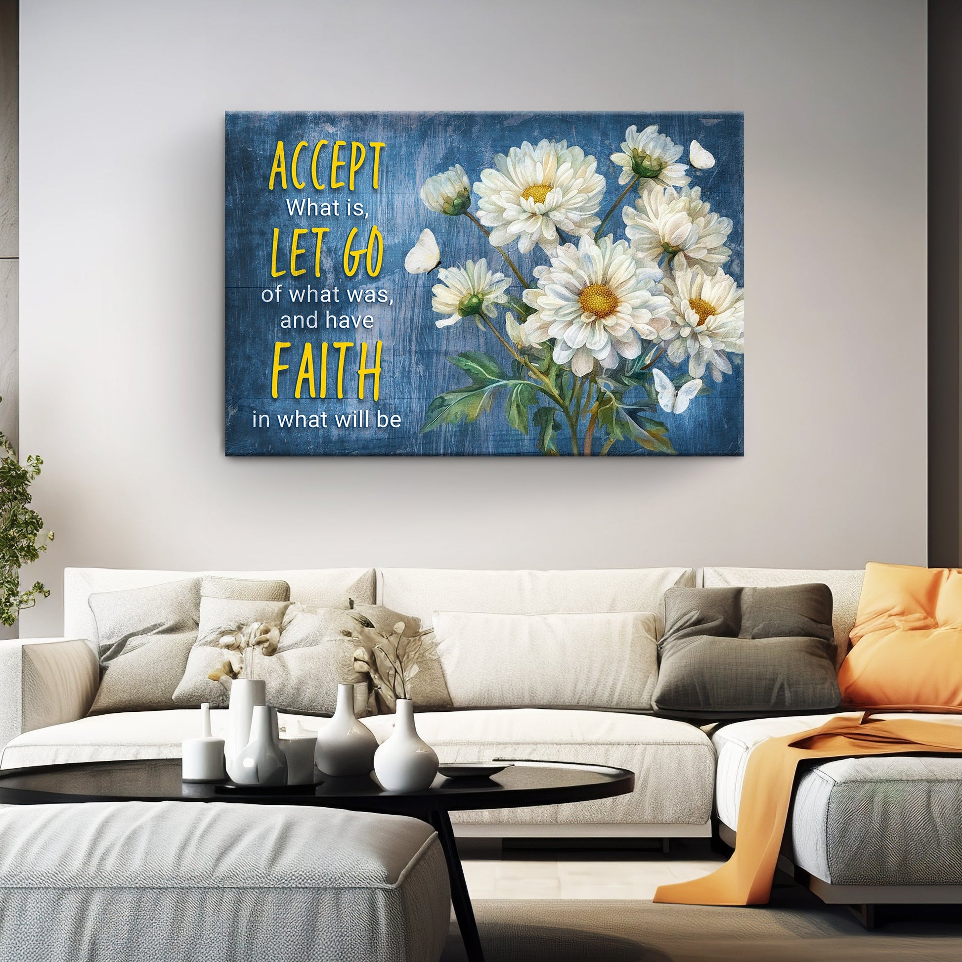 Canvas art Accept Let Go And Have Faith Sign II with blue background by Tailored Canvases on Tampa Home & Garden Store