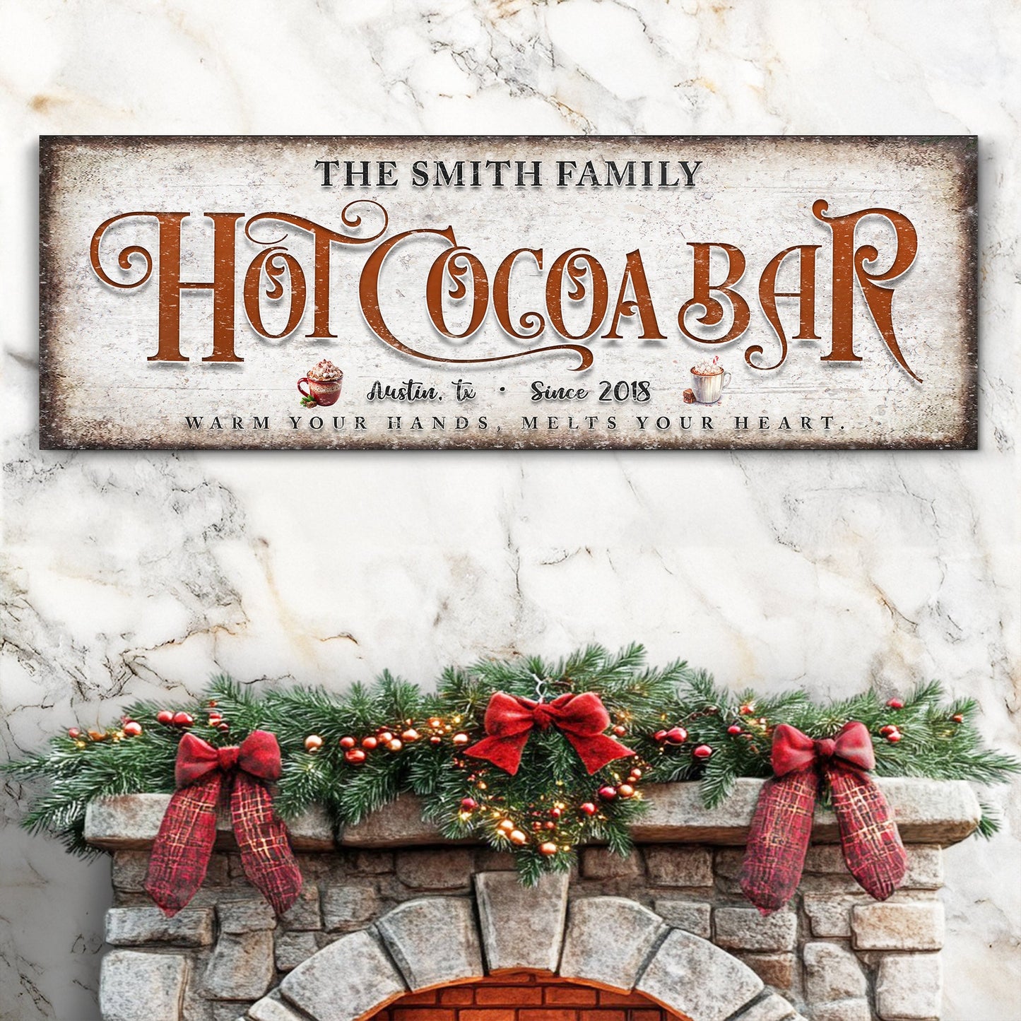 Hot Chocolate Christmas Bar Sign II canvas by Tailored Canvases with cocoa lettering on Tampa Home & Garden Store