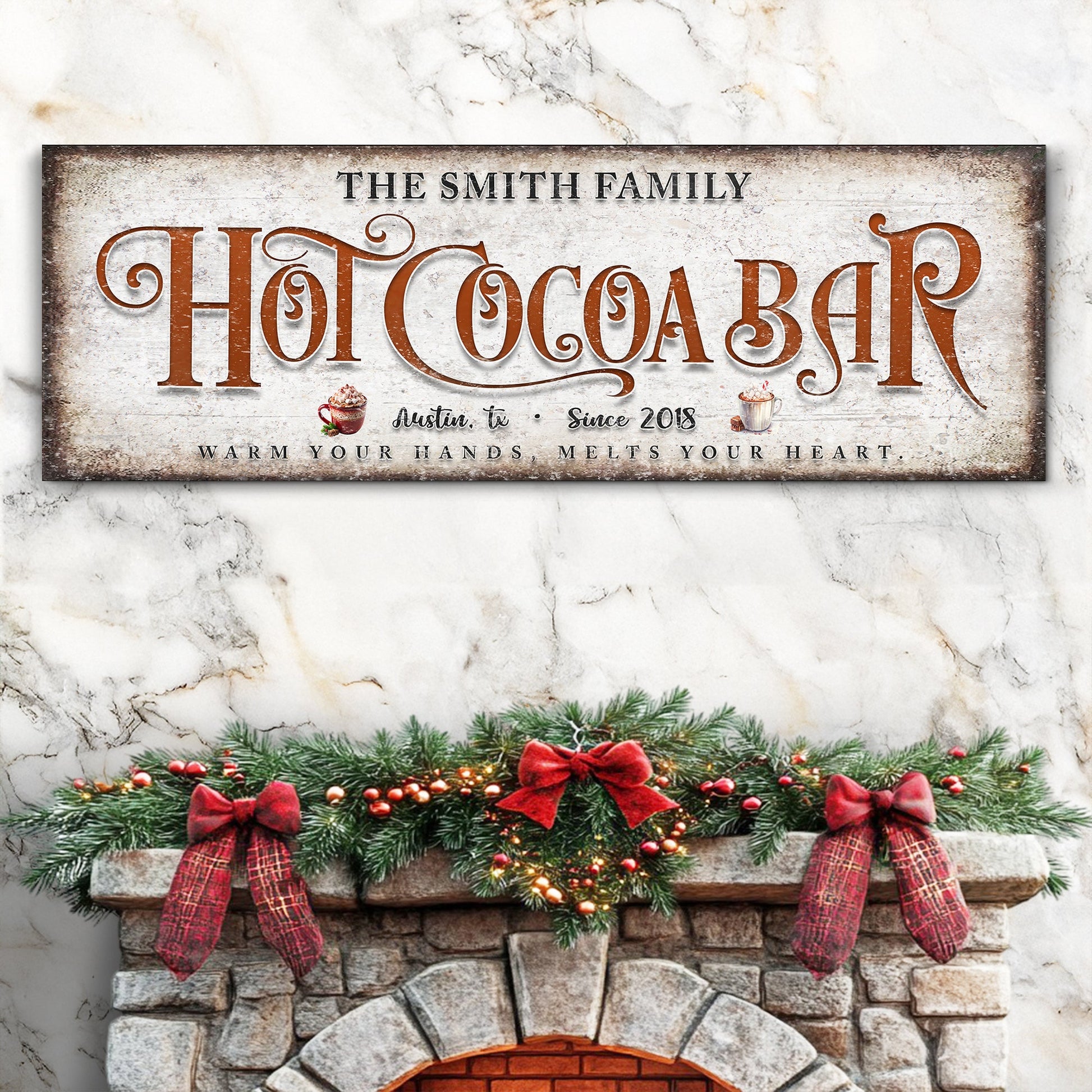 Hot Chocolate Christmas Bar Sign II canvas by Tailored Canvases with cocoa lettering on Tampa Home & Garden Store