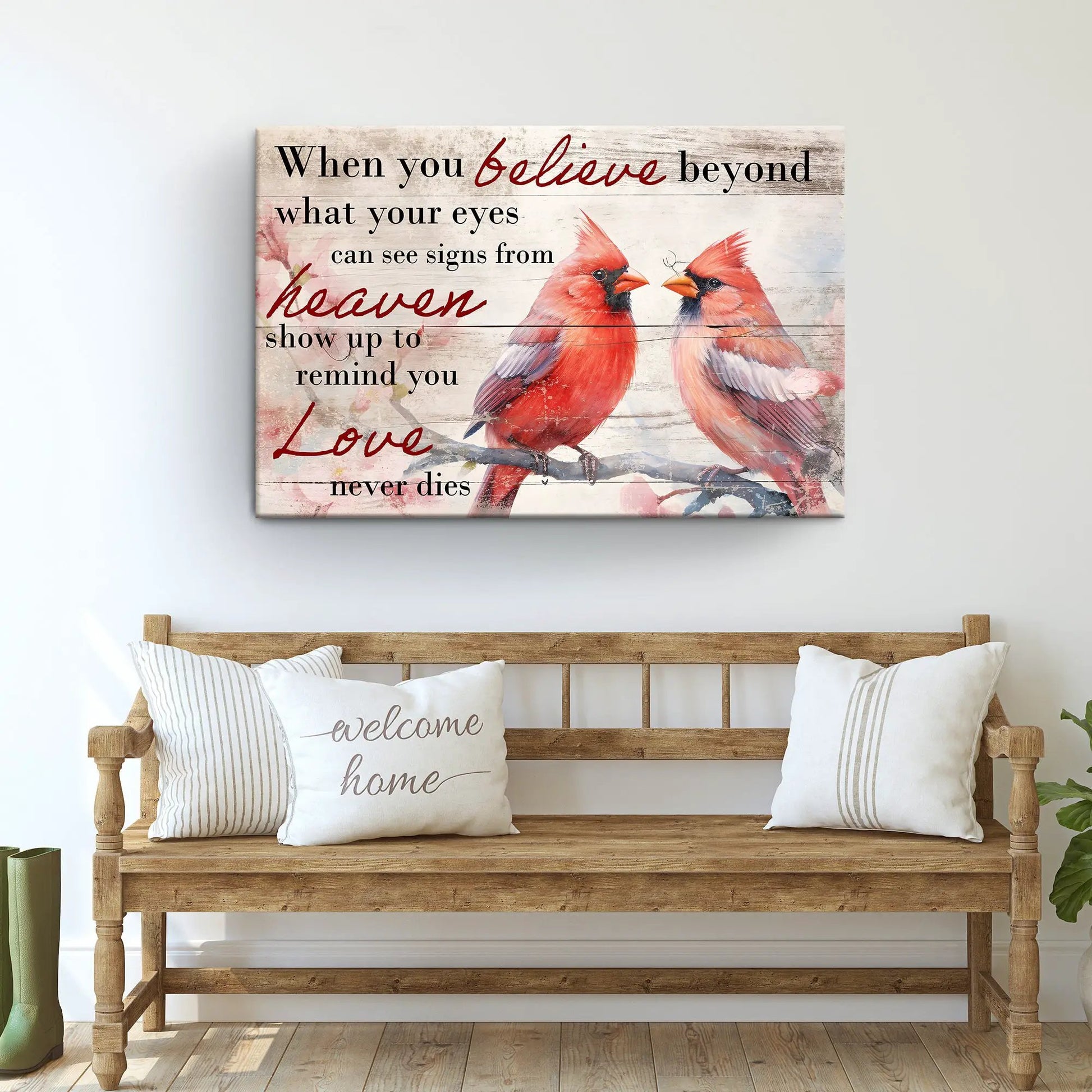 When You Believe What Your Eyes Can See Faith Sign canvas with red cardinals on wood on Tampa Home & Garden Store