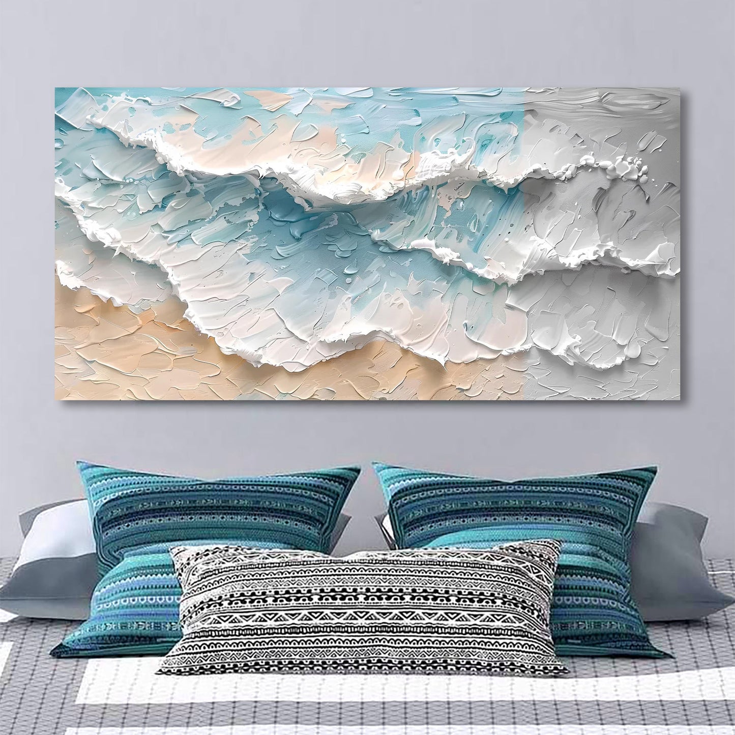 Blue Ocean Coastal Wall Art canvas by Tailored Canvases; turquoise seascape with peach sands on Tampa Home & Garden Store