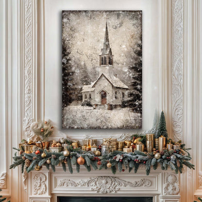 Vintage Church Christmas Wall Art IV canvas by Tailored Canvases in sepia church steeple on Tampa Home & Garden Store